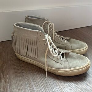 Vans Sk8-Hi Moc Fringe Suede Sneakers Cream Gray Men’s 8.5 Women’s 10